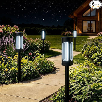 Solar Pathway Lights Outdoor 6 Pack, Upgraded Brighter 6 Inch extended filament Solar Garden Lights, Waterproof Up to 15 Hrs Lighting for Yard Garden Walkway Driveway Landscape Patio Decor （White）