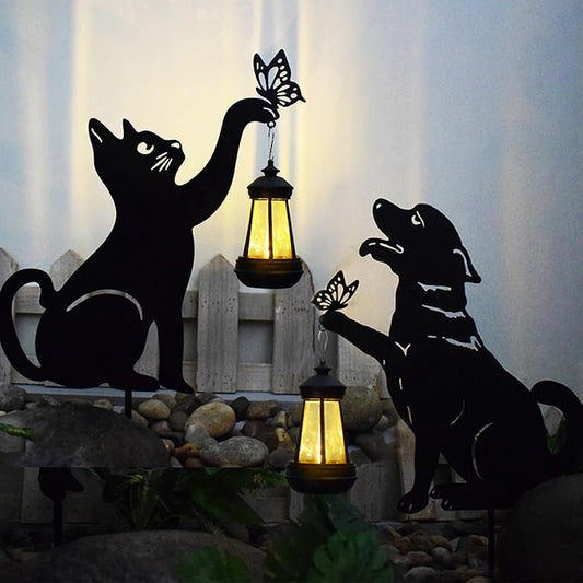 Cat and Dog Metal Decorative Garden Stakes, Silhouette Stakes Animal, Yard Art for Outdoor Decor, Patio, Lawn Ornaments, Cat/Dog Lovers Gifts - Set of 2 (Dog&Cat)