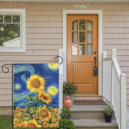 Sunflower Garden Flag Spring Summer Sunflowers Yard Flags Vibrant Van Gogh Starry Sky House Banners Double Sided Rustic Farmhouse Floral Banner for Porch Patio Landscape Decor 12 x 18 Inch