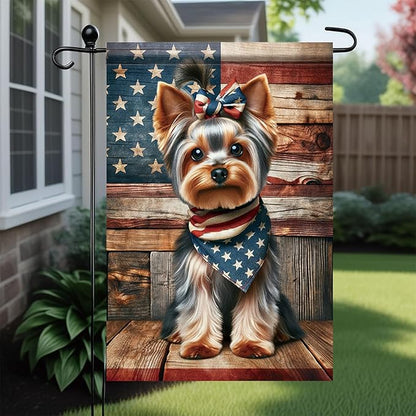 Patriotic Garden Flag Yorkie Dog American Flag 12x18 Double Sided 4th of July Decorative Outdoor Flag for Memorial Day Independence Day Yard Porch Home Decor Seasonal Flags