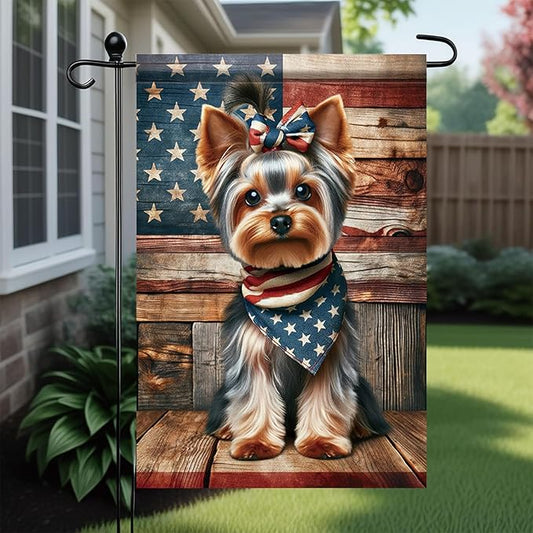 Patriotic Garden Flag Yorkie Dog American Flag 12x18 Double Sided 4th of July Decorative Outdoor Flag for Memorial Day Independence Day Yard Porch Home Decor Seasonal Flags