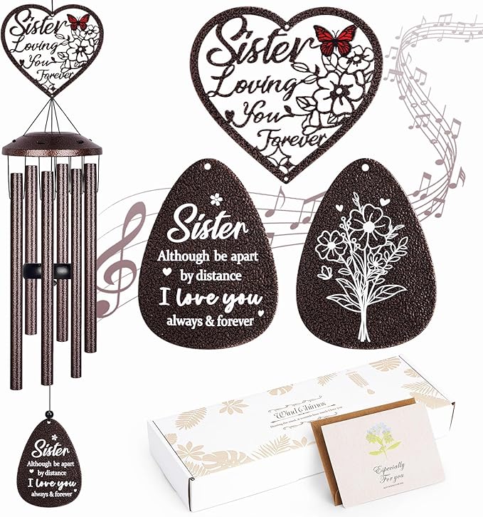 YHmall Sisters Gifts, 36 Inch Wind Chimes for Outside, Sister Birthday Gifts from Sisters in Law Brother, Large Memorial Windchimes Gift for Birthday, Wedding, Graduation and Housewarming