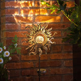 Hapjoy Solar Lights Outdoor Garden Decor Solar Powered Sun Lantern for Yard, Patio,Lawn or Pathway Sun Decorations Crackle Glass Globe Stake Metal Lights Waterproof Warm LED Garden Pathway