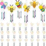Leinuosen 30 Pcs Bee Wind Chime Kit for Kids Make Your Own Bee Wind Chimes Decorative DIY Coloring Wooden Crafts for Spring Art Activities Garden Home Patio Party Decorations