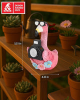 GoGnome Solar Flamingo Garden Statue with Camera Light – 5.5in Tall Solar Powered Outdoor Figurine for Yard, Patio, Balcony – Funny Garden Decor, Gift for Women (Flamingo)