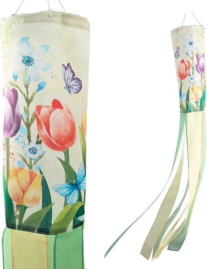 Madrona Brands Spring Tulip Flower Windsock for Outside 48 Inch | Durable Outdoor Decorative Hanging Wind Sock | Patio, Yard, Garden
