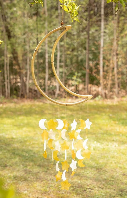 Beautiful and Unique Capiz Shell Wind Chime - Wind Chimes for Outdoors - Colorful and Whimsical Patio Decor - Ocean Decor - Garden Gifts (Moon - Gold Star)