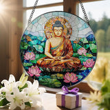 8-Inch Buddha Stained Glass Suncatcher & Ornament, Stained Glass Window Hanging, Sun Catcher Window Decor, Namaste Decor — Gifts for Buddhist & Yoga Lover, Gifts for Christmas, Birthday & Housewarming