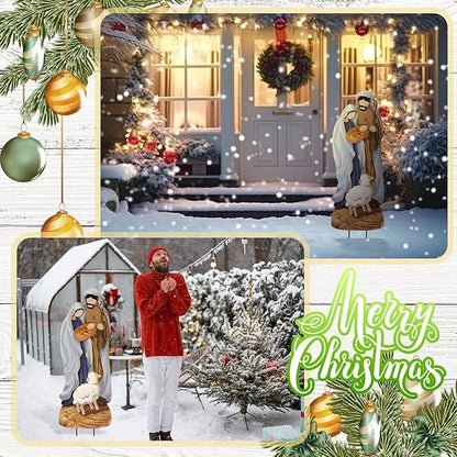 Reallnaive Metal Christmas Outdoor Nativity Scene for Yard with Stake 30 Inch Large Christmas Nativity Set with Baby Jesus Mary and Joseph Outside Waterproof Religious Yard Lawn Signs for Garden Lawns