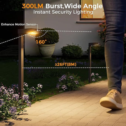 XMCOSY+ Solar Pathway Lights, 4 Pack All-Metal Motion Sensor Outdoor Lights Waterproof, 300LM Bright Garden Light for Yard, Backyard, Driveway, Walkway, 3 Lighting Modes (Warm/Cool White)