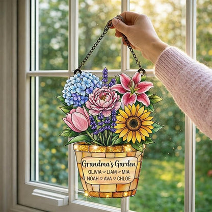 Personalized Suncatcher for Grandma, Custom Family Acrylic Suncatcher, Personalized Faux Stained Glass, Colorful Window Decor, Gift for Mom, Grandma, Mother's Day, Birthdays