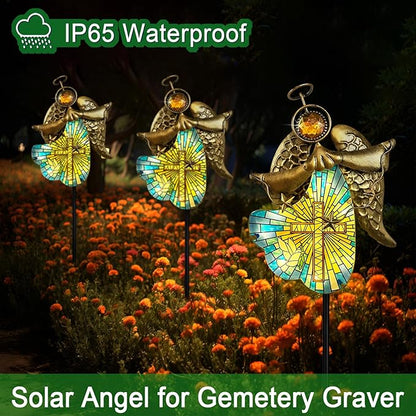 Solar Cross for Cemetery Grave,Metal Angel Garden Stake Pathway Light for Yard Patio Cemetery,Solar Angel Garden Decor Statue for Outside,Memorial Gifts for Women