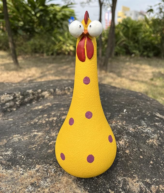 Tellme Long Neck Chicken Statue, Resin Rooster Sculpture, Creative Crafted Art Figurines, Funny Outdoor Decor, Cute Cock Decoration for Lawn, Yard, Office, Home, Weird Garden Gifts (1 PC)
