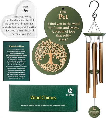Memorial Wind Chime for Loss of Pet, 31" Wooden Sympathy Wind Chime for Outside, in Memory Bereavement Condolences Remembrance Sympathy Gift for Funeral, Sentimental Memorial Gift for Family