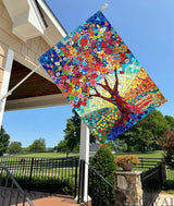 Stained Glass Tree of Life House Flag 28x40 Double Sided for Outside, Spring Summer Burlap Large Floral Garden Flags for Yard Outdoor Garden Decor