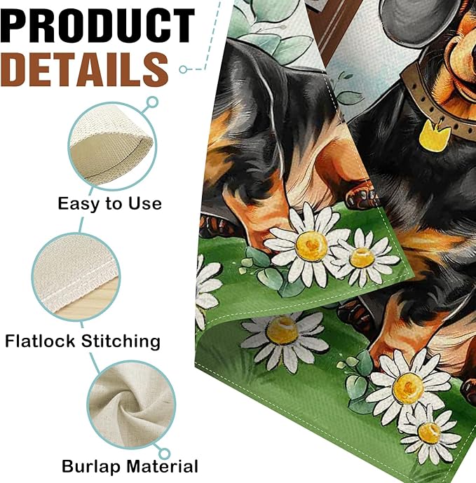Dyrenson Welcome Dachshund Dog Decorative Garden Flag, Paw Prints Yard Outside Home Decoration Pet Owner Lover Gift, Spring Summer Burlap Outdoor Small Decor Double Sided 12 x 18
