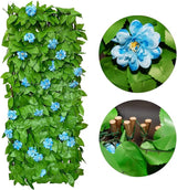 GLANT Expandable Fence Privacy Screen for Balcony Patio Outdoor,Decorative Faux Ivy Fencing Panel,Artificial Hedges (Single Sided Leaves) (1, Blue Flowers)