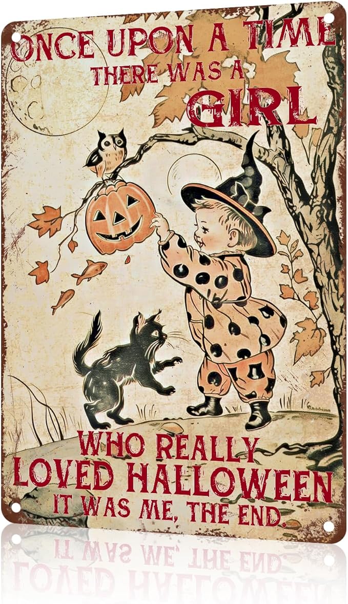 Funny Garden Decor Once Upon A Time Girl Loved Halloween Vintage Metal Signs Garden Tin Sign for Home Outdoor Wall Decor 12×16 Inch