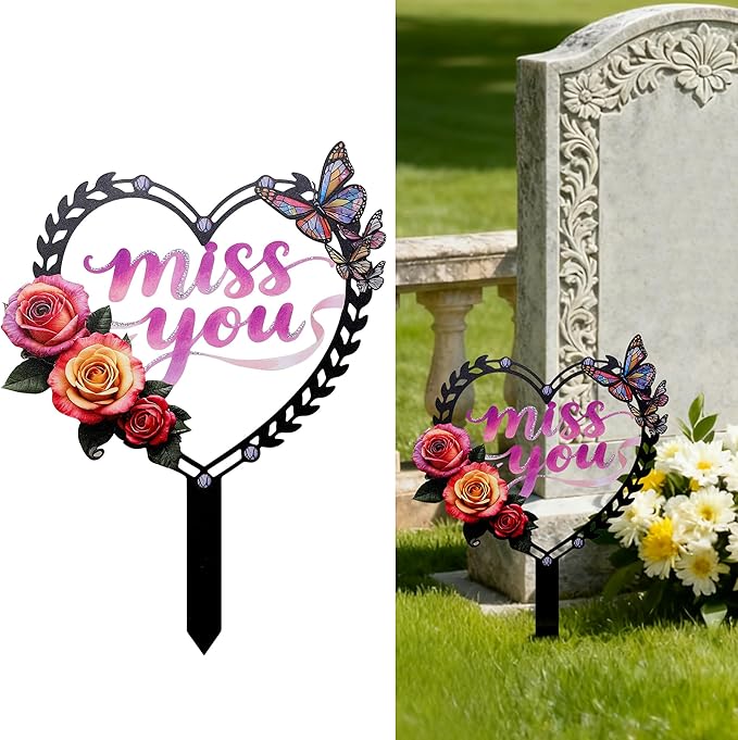 Lodou Graves Cemetery Decorations,Cardinals Memorial Grave Markers for Cemetery Memorial Stakes Metal Grave Decorations,Outdoor Outside Yard Garden (Rose)