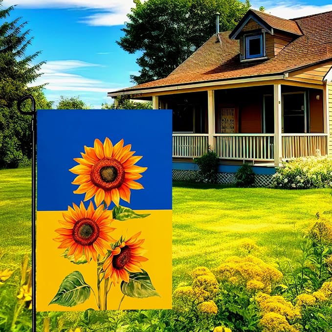 Ukraine Sunflower Garden Flag 12x18 Inch Double Sided Seasonal Fall Yard Flag Blue and Yellow Floral Outdoor Decor for Lawn Patio Garden Durable Welcome Autumn House Banner