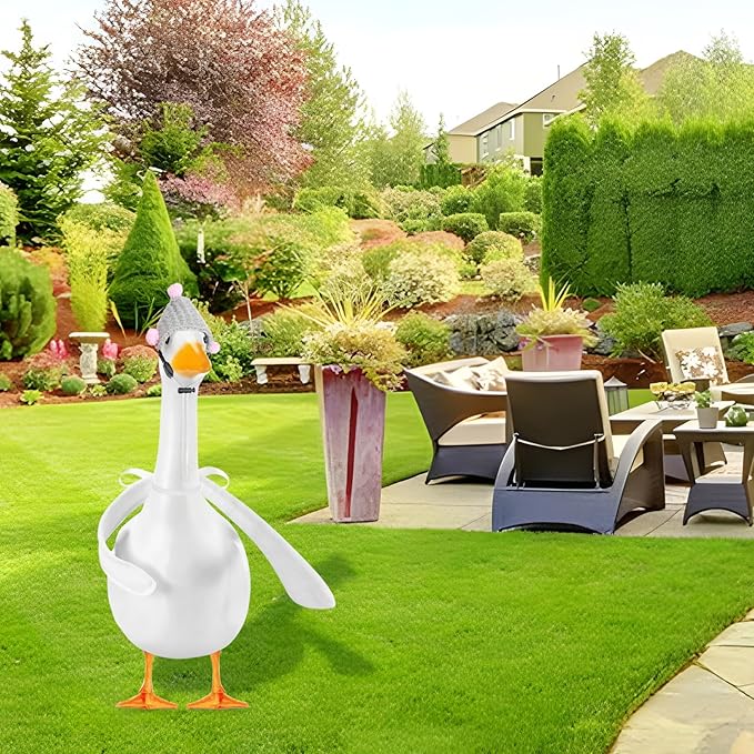 Poseable Goose Wings &Mini Hats for 23" Porch Goose Statue - 2-Pack White Fabric Arms for Custom Lawn Ornament Display - Weather-Resistant Yard Goose Accessories for Cement or Plastic Figures