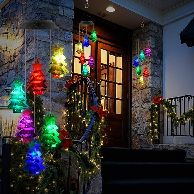 PACETAP Christmas Solar Wind Chimes, Color Changing Led Solar Wind Chimes, Hanging Outdoor Christmas New Year Garden Decor Gift for Children/Mom