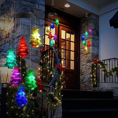 PACETAP Christmas Solar Wind Chimes, Color Changing Led Solar Wind Chimes, Hanging Outdoor Christmas New Year Garden Decor Gift for Children/Mom