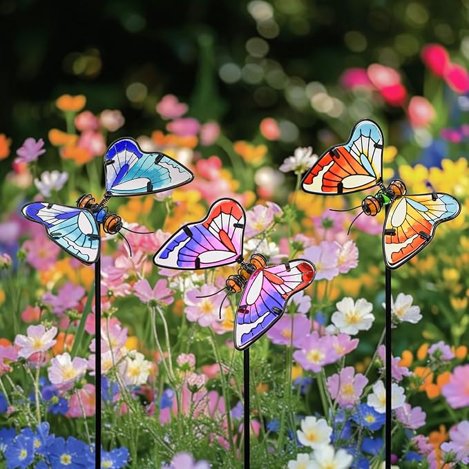 MrMrKura Set of 3 Butterfly Garden Stake Decor, 20" Metal Colorful Butterfly Stakes, Decorative Garden Stakes Glow in Dark Metal Yard Art for Outdoor Lawn Pathway Patio Ornaments