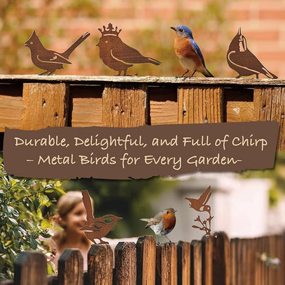 5PCS Rusty Metal Bird Silhouette Statues - Rustic Outdoor Decor for Garden, Fence and Yard Art, Lifelike Metal Birds Yard Decorations Fence Ornaments Yard Art Bird Lovers Gift Ideas