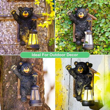 Goodeco Black Bear Tree Hugger with Solar Lantern - Perfect Bear Garden Statues Outdoor Decor & Ornament for Women, Housewarming Gifts and as Yard Decorations