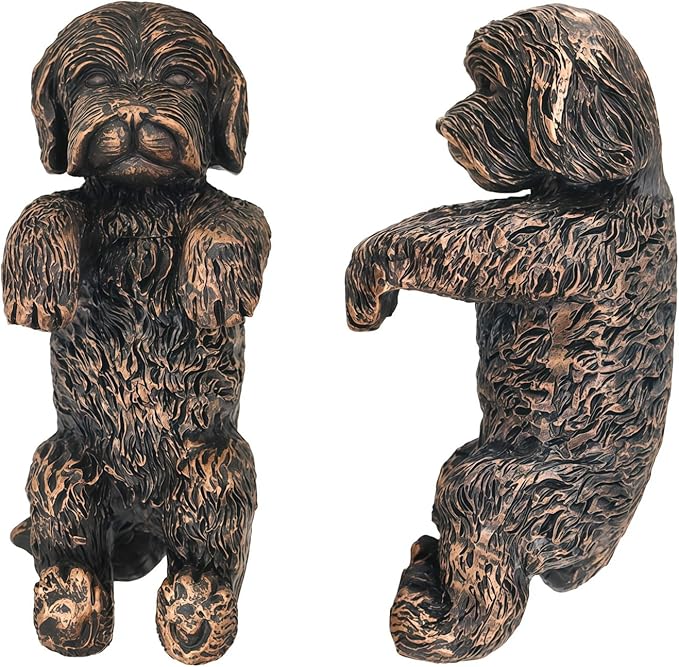 Cockapoo Plant Pot Hanger Garden Statues Resin Flower Pot Hugger Decoration Figurines for Fairy Garden Fence Yard Patio Outdoor Indoor Hanging Ornament 2.36x4 in Bronze