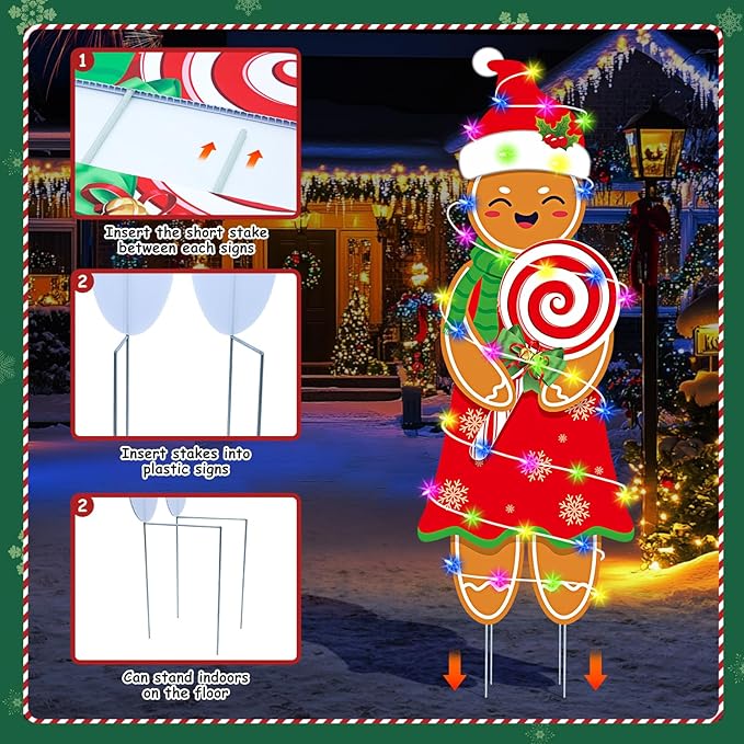 2 Pcs Christmas Decorations Outdoor Indoor Large Gingerbread Man Boy and Girl Yard Stakes - Christmas Tree Decorations - for Lawn Garden Front Door Home Farmhouse Porch