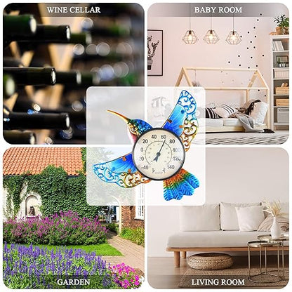 Thermometer Indoor Outdoor Patio Weather Thermometer Wall Hummingbird No Battery Required Hanging Decor Hygrometer
