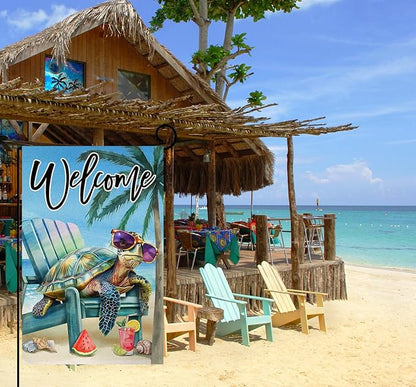 BLKWHT Summer Beach Sea Turtle Garden Flag 12x18 Vertical Double Sided Blue Welcome Ocean Holiday Outside Decorations Burlap Yard Flag BW814
