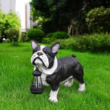 Playful Standing French Bulldog Sculpture with Solar Lantern & Double-Sided 'On Patrol' and 'Welcome' Signposts – Whimsical Resin Statue for Garden, Yard, and Patio