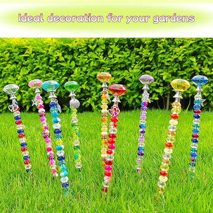 72Pcs DIY Fairy Wand Beaded Garden Stakes Kit Fairy Wands Kit for Different Festivals Fairy Garden Accessories Outdoor Fairy Garden Stakes Decorative, Diamond-(Purple+Lake Blue+Pink)