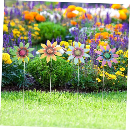 ULTECHNOVO 4pcs Metal Flower Garden Stakes Flower Decor for Lawn and Pathway Garden Insert Decor for Outdoor Patio Courtyard and Walkway