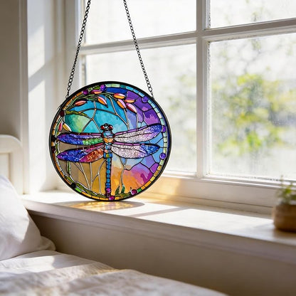 Stained Glass Sun Catcher,Dragonfly Glass Window Hanging Garden Decor,Sun Catchers Indoor Window,Whimsical Decoration for Home Backyard Patio Lawn Porch with 6.3 INCH