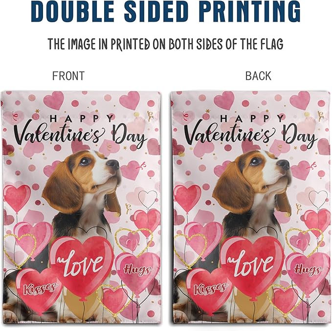 Beagle Valentine Garden Flag Valentines Day Flags for Outside 12x18 Double Sided Small Yard Flags Dog Valentine's Day Decor Outdoor Lawn Valentines Banners Front Porch