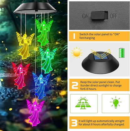 Angel Solar Wind Chimes, Angel Wind Chimes for Outside,Best Gifts for Mom Grandma Women Wife Aunt Sister, Unique Mobile Wind Chime, Garden Yard Decor