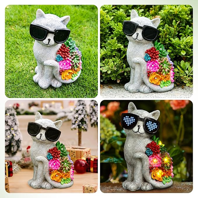 kyoryuger Mothers Day Solar Garden Decor Cat Statues for Women Mom Grandma Sister, for Mom,Solar Outdoor Decor for Patio Backyard Yard Lawn Decoration-Unique Birthday Present,Yard Art Ornament