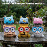 pearlstar 3 Pack Solar Lights Outdoor Garden Statues Resin Animal with Welcome Sign, Mothers Day Gifts for Mom Grandma, Cat Dog Pig Solar Figurines LED Lights Waterproof Outside Decor for Patio Yard
