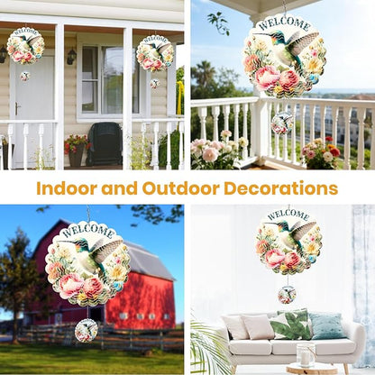 MXJSUA Hummingbird Wind Spinners for Indoor Outdoor Garden Decoration, 12 Inch Flowers Stainless Steel Hanging Wind Spinners Ornaments Crafts for Gifts