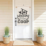 Black Chicken Welcome to Our Coop Large House Flag Burlap 28X40 Inch Vertical Double Sided Outside Yard Holiday Outdoor Farmhouse Decoration