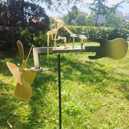 Handmade Metal Drummer Windmill – Wind-Powered Yard Art Sculpture, Garden Decor for Lawn, Patio, or Courtyard – Outdoor Percussionist Figurine Gift（Drummer-B）