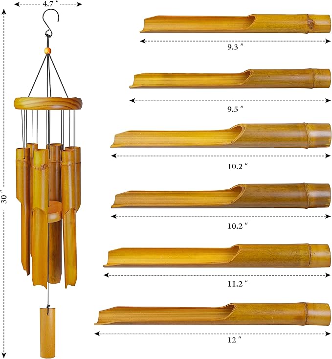 Bamboo Wind Chimes Outdoor, Wooden Wind Chimes for Outside with Melody Deep Tone, Classic Zen Garden Windchime for Relaxation, Grace.Home Décor for Patio, Garden or Indoor