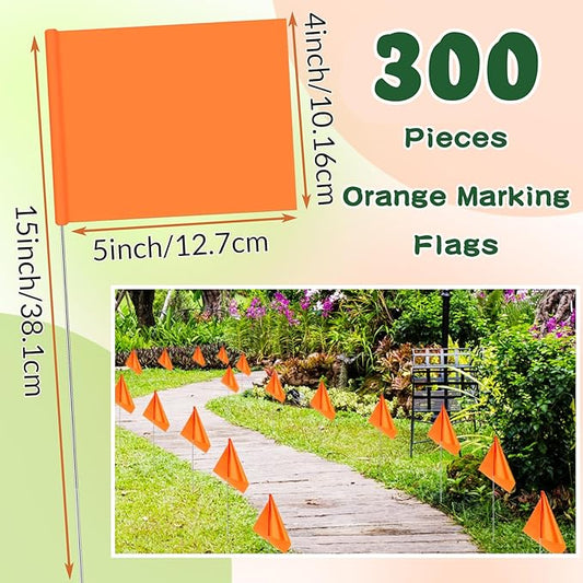 Amylove 300 Pcs Marking Flags 15 x 4 x 5 Inch Marker Flags for Lawn Yard Survey for Lawn Irrigation Landscape Fence Sprinkler Pet Training(Orange)