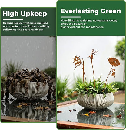 Rustic Metal Decorative Garden Stakes, Multiple Nature-Inspired Designs, Vintage Rust Finish Indoor&Outdoor Garden Decor, Gift-Boxed Yard Art for Pots, Planters Flower Beds (Ladybug & Bee Flower Set)