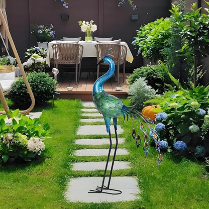 Metal Peacock Statue Yard Decor - Large Iron Peacock 34", Standing Bird Garden Sculptures, Metal Birds Yard Art Outdoor Statues, Outdoor Backyard Decor, Patio, Porch, Lawn Ornament Garden Decoration