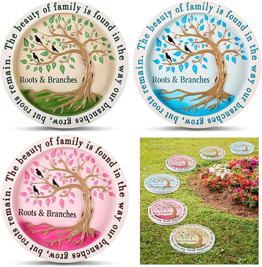Cinnvoice 3 Pack Garden Stepping Stone Outdoor, Decorative Dimensional Resin Stepping Stones for Patio Pathway Landscaping Walkway Sculpture Yard Backyard Lawn(Tree of Life,10 Inches)